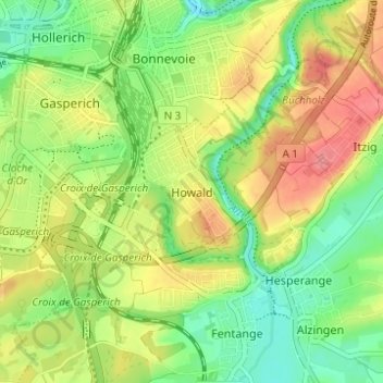 Carte topographique Howald, altitude, relief