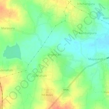 Carte topographique Shettihalli, altitude, relief
