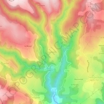 Carte topographique Le Villaret, altitude, relief