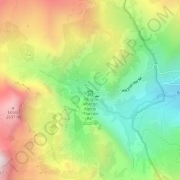 Carte topographique Pian del Re, altitude, relief