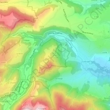 Carte topographique Jonas, altitude, relief
