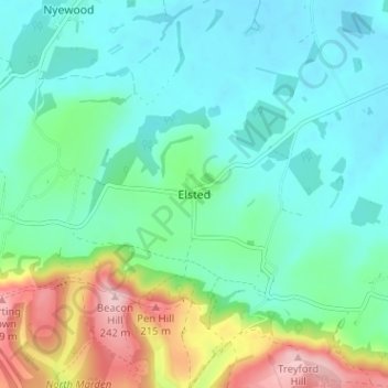 Carte topographique Elsted, altitude, relief