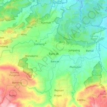 Carte topographique Bancak, altitude, relief