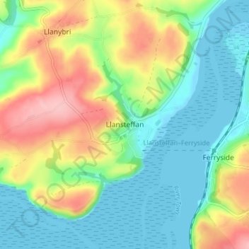 Carte topographique Llansteffan, altitude, relief