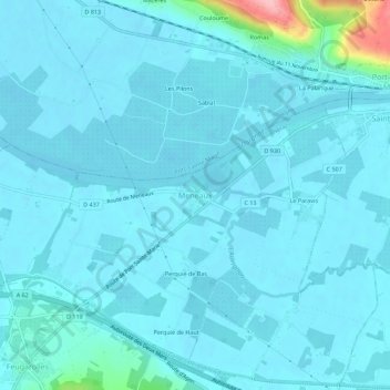 Carte topographique Meneaux, altitude, relief