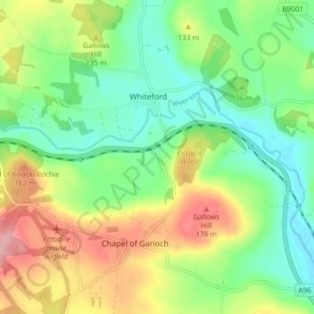 Carte topographique Pitcaple, altitude, relief