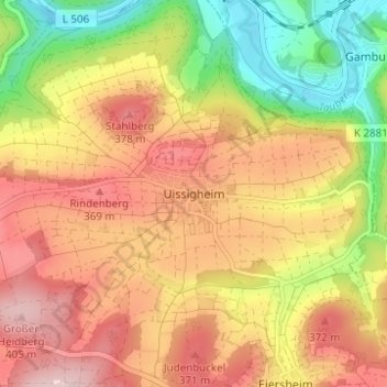 Carte topographique Uissigheim, altitude, relief
