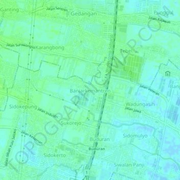 Carte topographique Banjarkemantren, altitude, relief