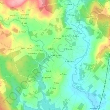 Carte topographique O Campo Xesteda, altitude, relief