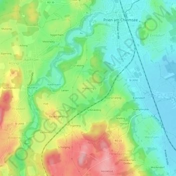 Carte topographique Hoherting, altitude, relief