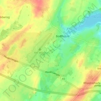 Carte topographique Heneglwys, altitude, relief
