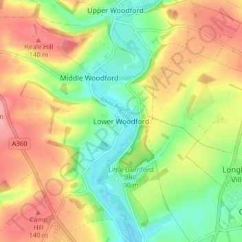 Carte topographique Lower Woodford, altitude, relief