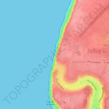 Carte topographique Plage de St Adresse, altitude, relief