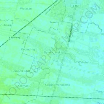 Carte topographique Bendotretek, altitude, relief