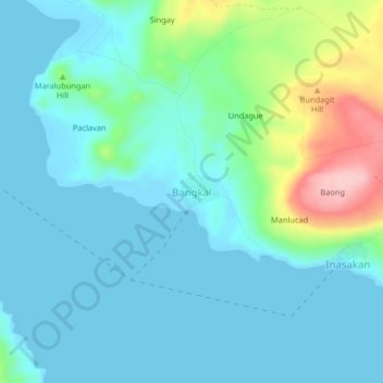 Carte topographique Bangkal, altitude, relief