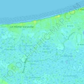 Carte topographique Bas Cabourg, altitude, relief