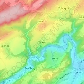 Carte topographique Warre, altitude, relief