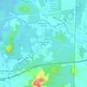Carte topographique Kampung Telok Wang, altitude, relief