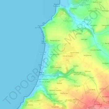 Carte topographique Kervel Izella, altitude, relief
