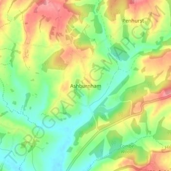 Carte topographique Ashburnham, altitude, relief
