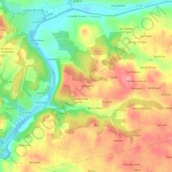 Carte topographique Kerhollo, altitude, relief