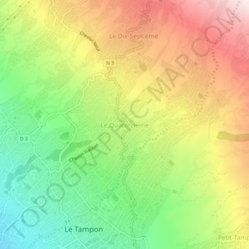 Carte topographique Le Quatorzième, altitude, relief