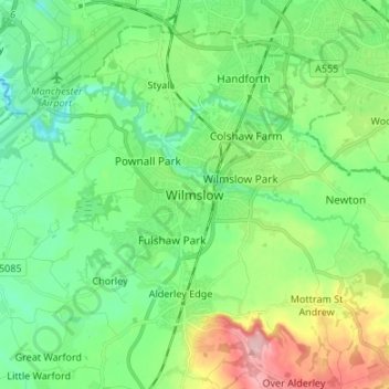 Carte topographique Wilmslow, altitude, relief