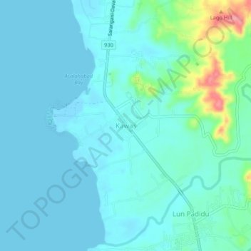Carte topographique Kawas, altitude, relief