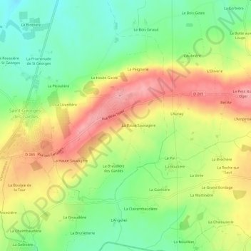 Carte topographique La Bordellière, altitude, relief