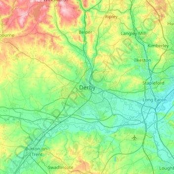 Carte topographique Derby, altitude, relief