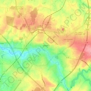 Carte topographique Cholet, altitude, relief
