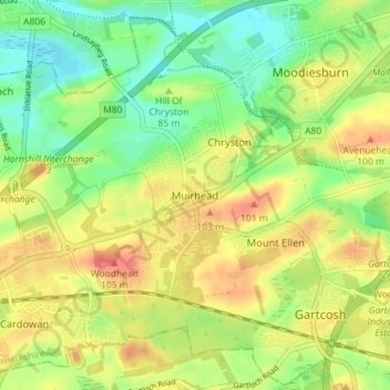 Carte topographique Muirhead, altitude, relief