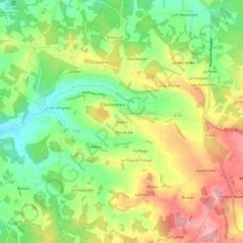 Carte topographique Royere, altitude, relief
