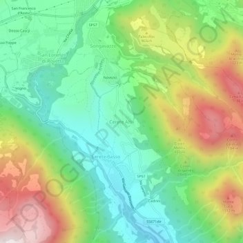 Carte topographique Cerete Alto, altitude, relief