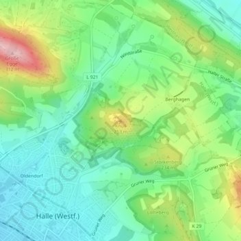 Carte topographique Knüll, altitude, relief