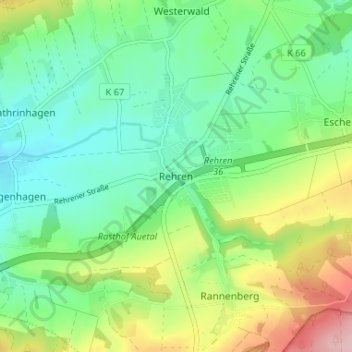 Carte topographique Rehren, altitude, relief