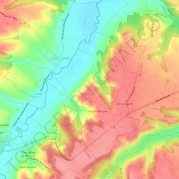 Carte topographique Les Méjas, altitude, relief