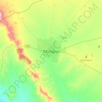 Carte topographique Djidjiga, altitude, relief