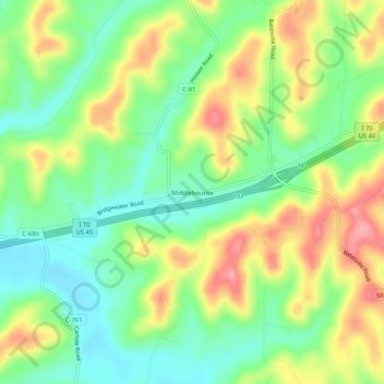 Carte topographique Middlebourne, altitude, relief