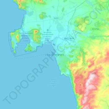 Carte topographique Alghero, altitude, relief