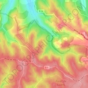 Carte topographique Sivens, altitude, relief