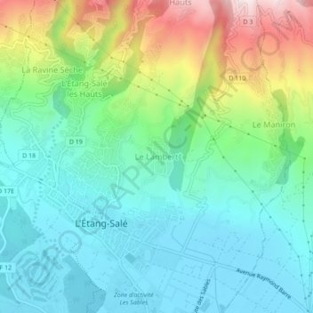 Carte topographique Le Lambert, altitude, relief