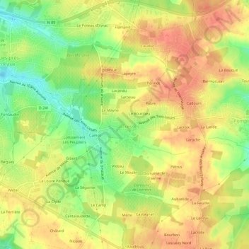 Carte topographique Guignan, altitude, relief