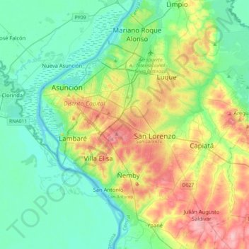 Carte topographique Fernando de la Mora, altitude, relief