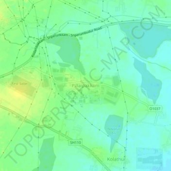 Carte topographique Pillaipakkam, altitude, relief