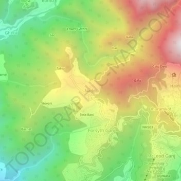 Carte topographique Naddi, altitude, relief