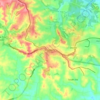 Carte topographique Childers, altitude, relief