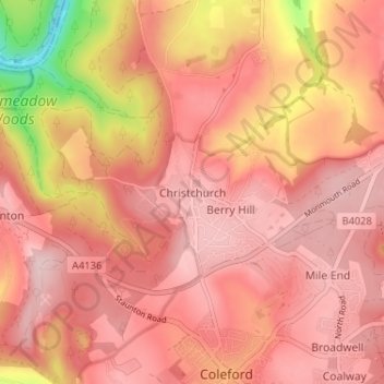 Carte topographique Christchurch, altitude, relief