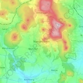 Carte topographique Niedenstein, altitude, relief