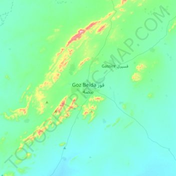 Carte topographique Goz Beïda, altitude, relief